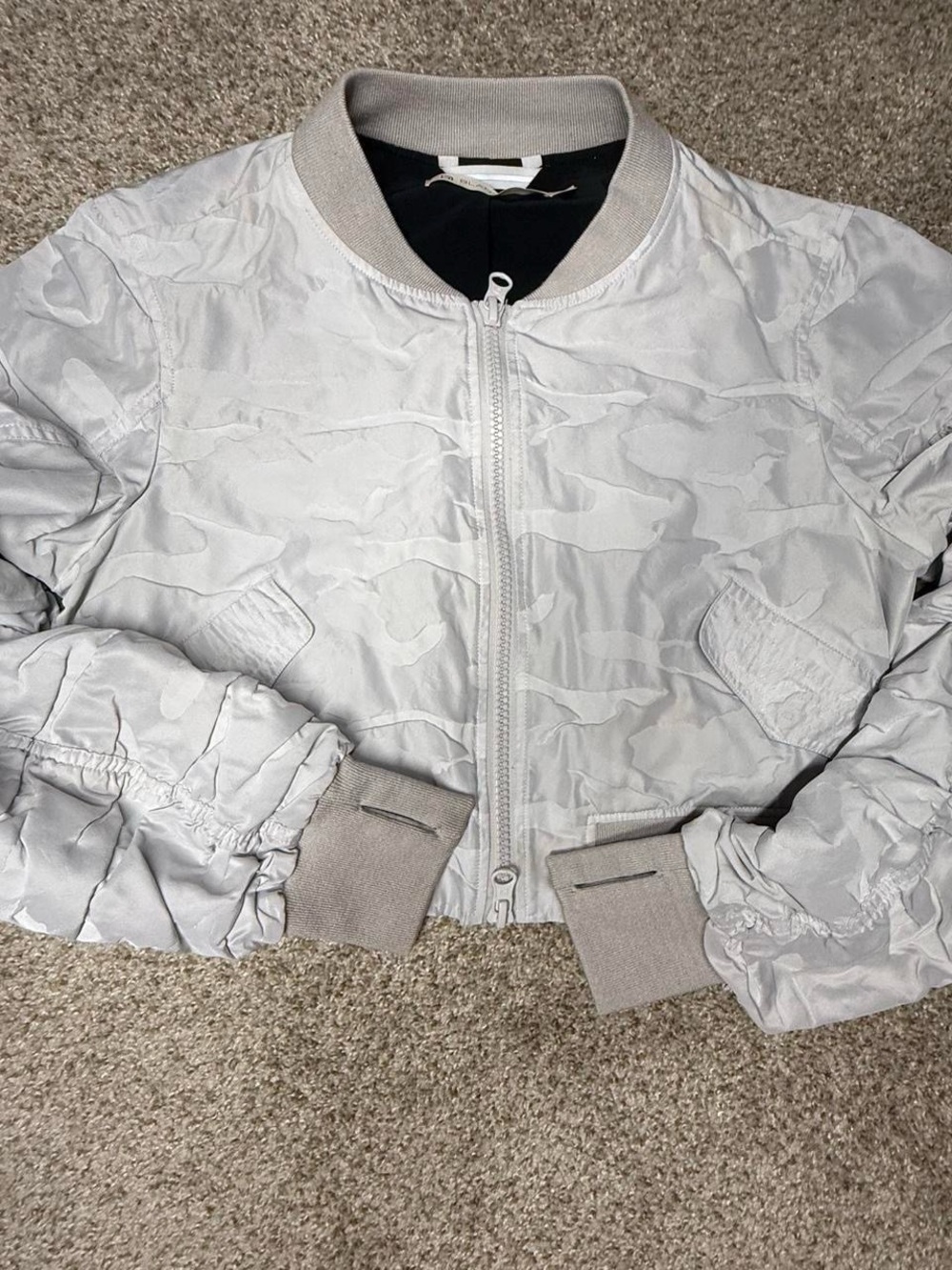 blanc noir Light Gray Cropped Bomber Jacket